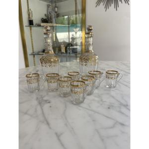 “attributed To Baccarat” Cut Crystal Liqueur Service With Gold Highlights