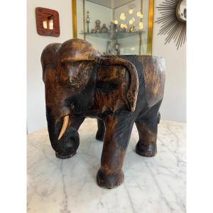 TABOURET ELEPHANT BOIS SCULPTE. AFRIQUE 1960, ART PRIMITIF