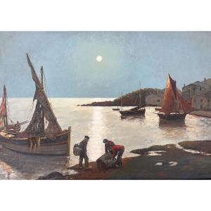 Sager Xavier (1881-1969), Port, Oil On Panel 