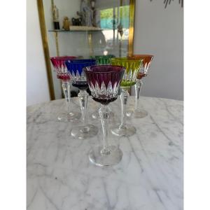 BACCARAT - 6 verres en cristal Roemers en cristal de couleurs 