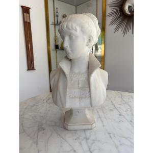 R. Ceribelli (1841-1918) Carved Marble Bust Of A Young Woman With A Necklace