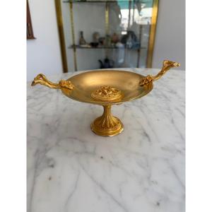 Jules Moigniez (1835-1894) Gilt Bronze Bowl With Handles On Foot With Naturalistic Decoration