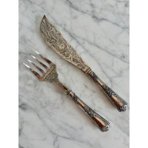 Puiforcat – Solid Silver And Silver-plated Fish Serving Set – Napoleon III Period