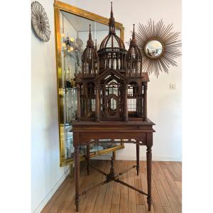 Large "cathedral-style" Birdcage Made Of Carved Wood