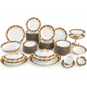 Limoges Porcelain Dinner Service By Raynaud & Cie – Polychrome Floral And Gold Design
