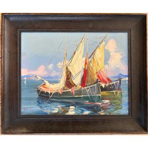Salomon Le Tropézien – Oil On Canvas Depicting Sailing Boats