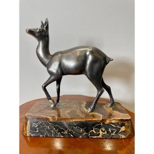 Irénée Rochard (1906-1984) Biche En Métal Argenté Art Déco 