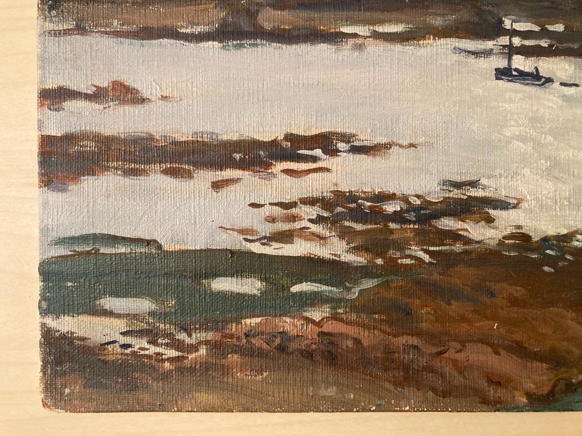 Lucien Seevagen (1887-1959), View Of Kerpont In Bréhat, Marine, Oil On Cardboard Canvas-photo-3