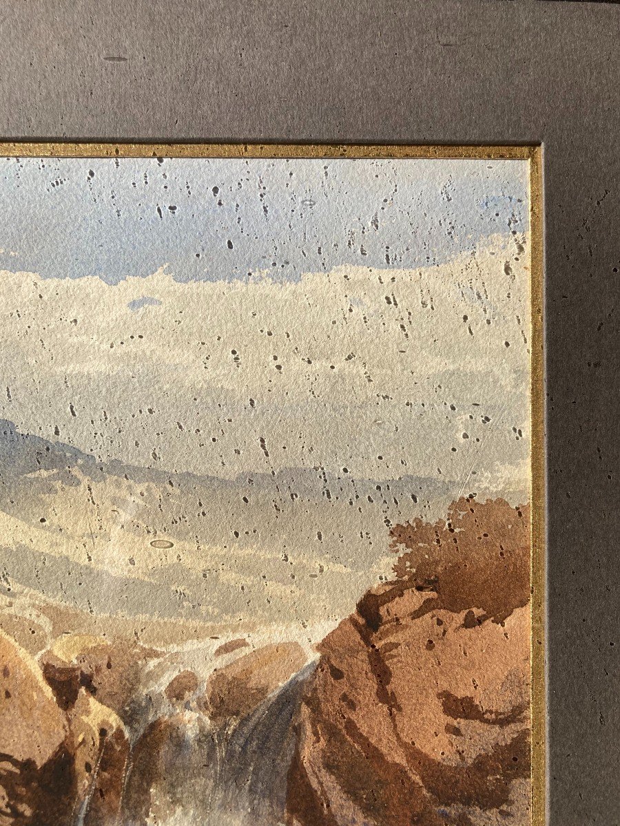 Jules COIGNET (1798-1860), Torrent Dans Les Alpes, Aquarelle Et Lavis d'Encre Brune-photo-4