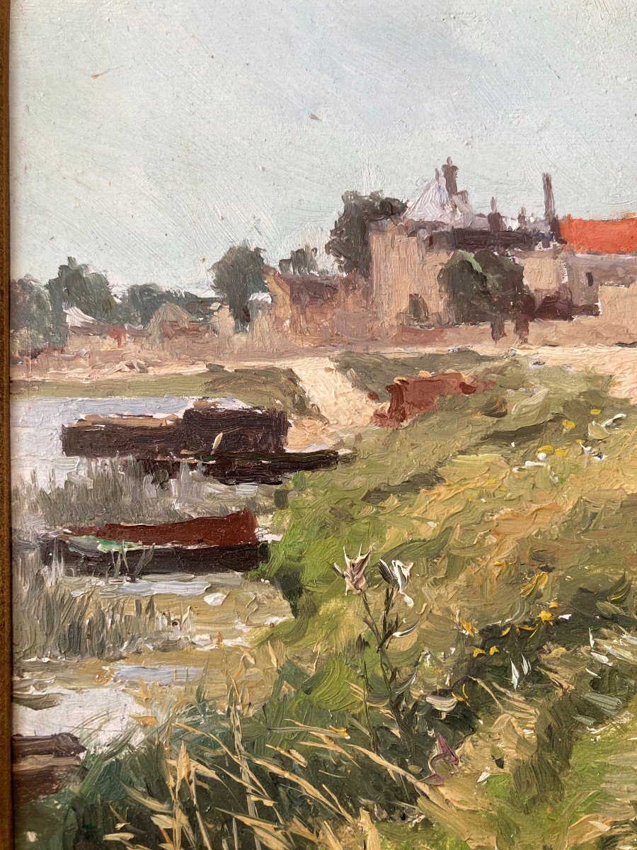Pierre VAUTHIER (1845-1916), Paysage impressioniste Vue d'Athis-sur-seine, Huile Sur Panneau-photo-2