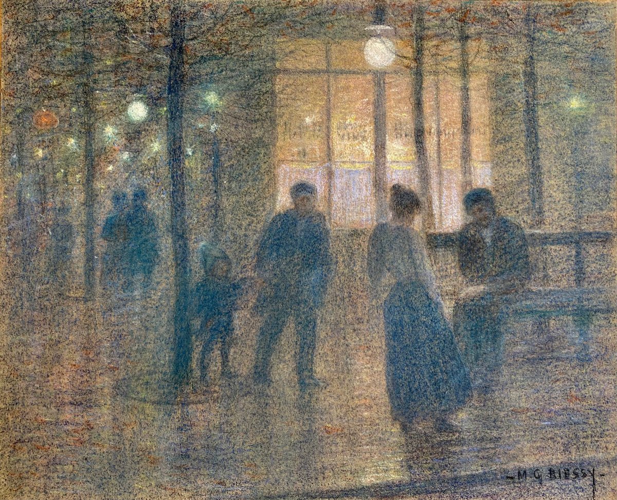 Marie-gabriel Biessy (1854-1935) The Grands Boulevards, Night Effect, Circa 1900, Pastel