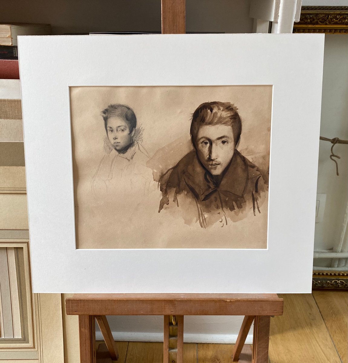 Alexandre-marie Colin (1798-1875) Attributed To, Studies, Portraits, Drawing Graphite Ink-photo-4
