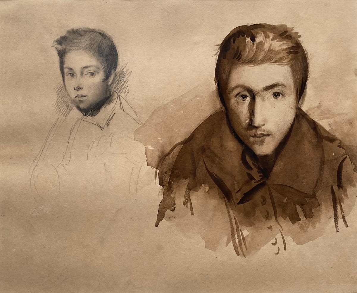Alexandre-marie Colin (1798-1875) Attributed To, Studies, Portraits, Drawing Graphite Ink