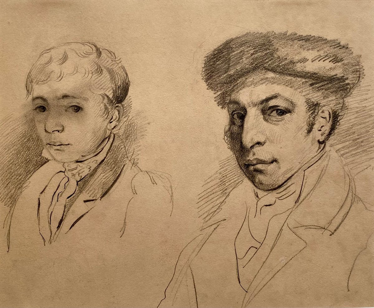 Alexandre-Marie COLIN (1798-1875) Attribué à, Études, Portraits, Dessin, Mine De Plomb Estompe