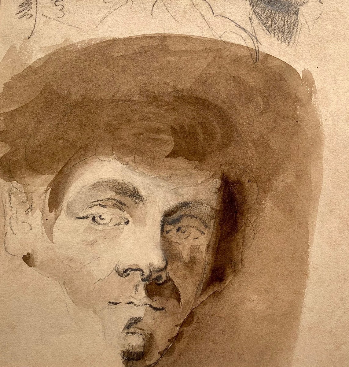 Alexandre-Marie COLIN (1798-1875) Attribué à, Diverses études de têtes, Delacroix, Dessin Mine De Plomb Lavis -photo-1
