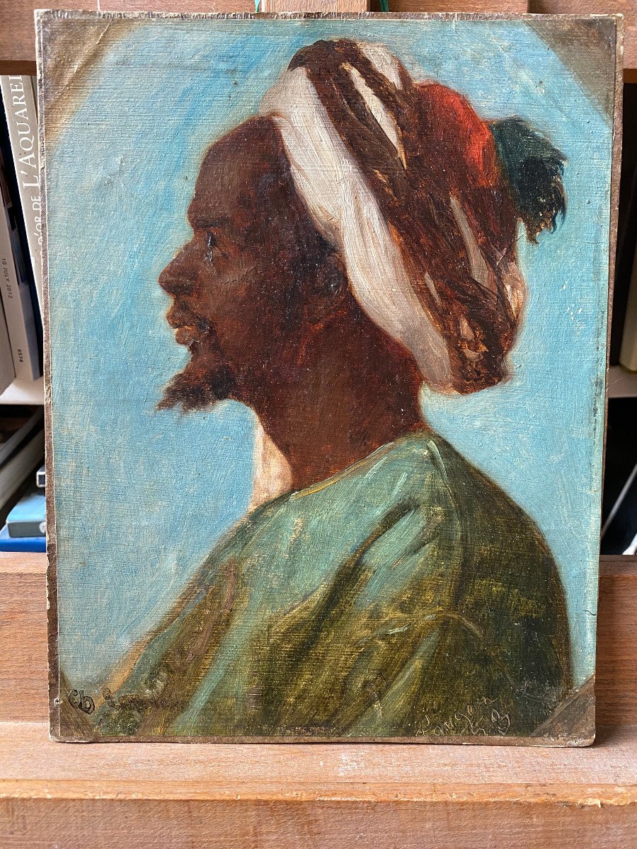 Charles Zacharie Landelle (1821-1908), Orientalist Portrait, Morocco, 1853, Oil On Paper-photo-1