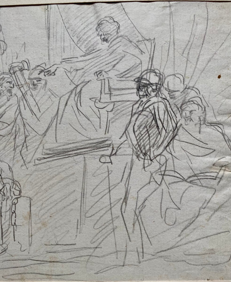 École Italienne vers 1700, Scène de Décollation Devant Un Roi Trônant, Crayon Noir-photo-2