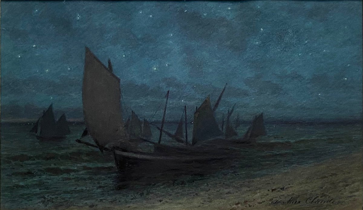 Jean-maxime Claude (1824-1904), Night Effect, Marine In Watercolor And White Gouache-photo-2