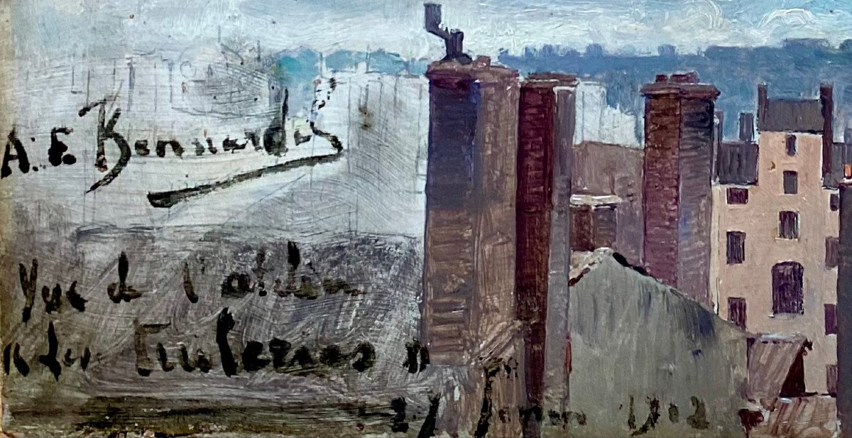 Alexandre-François BONNARDEL (1867-1942), Vue des toits de Lyon, Huile sur panneau, 1902-photo-1