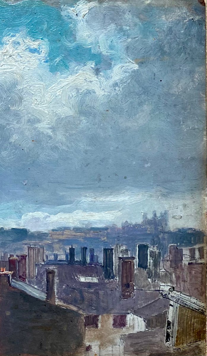 Alexandre-françois Bonnardel (1867-1942), View Of The Roofs Of Lyon, Oil On Panel, 1901-photo-2