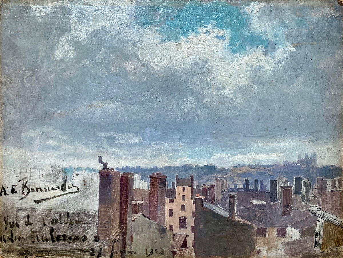 Alexandre-François BONNARDEL (1867-1942), Vue des toits de Lyon, Huile sur panneau, 1902