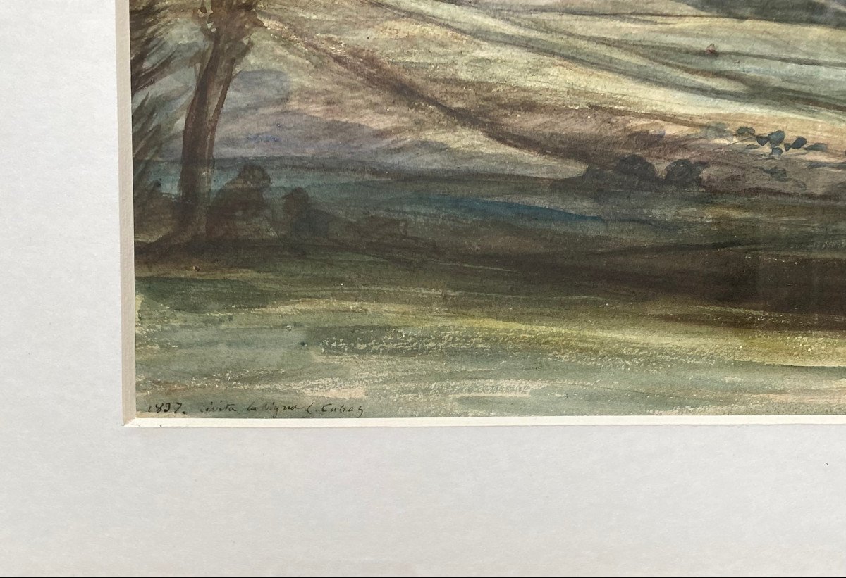 Louis-Nicolas CABAT (1802-1868) Paysage de Toscane, Aquarelle, Signé et Daté 1837-photo-1