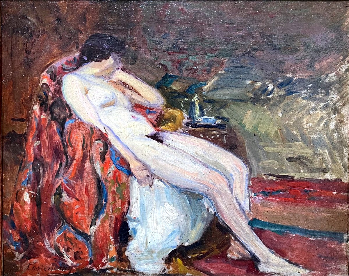 Maurice TASTEMAIN (1878-1944) Nu féminin dans un interieur, Huile sur panneau, Signé-photo-2