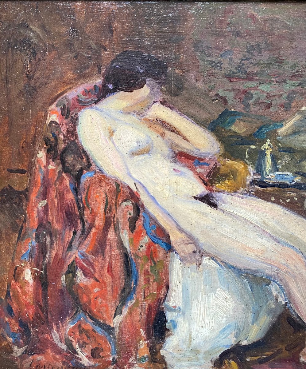 Maurice TASTEMAIN (1878-1944) Nu féminin dans un interieur, Huile sur panneau, Signé-photo-3