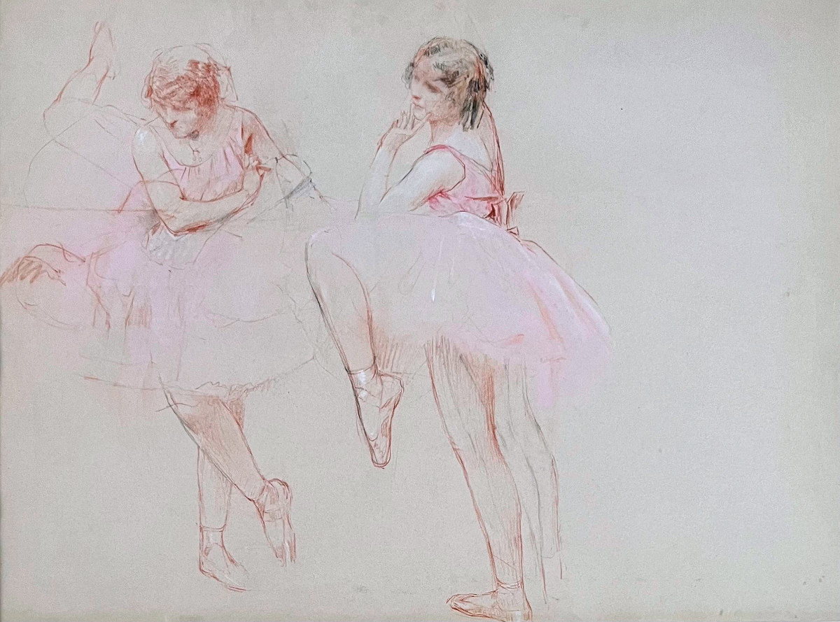 Henri ROYER (1869-1938) Grand dessin, Etude De Danseuses, Sanguine, Pastel et Fusain-photo-2