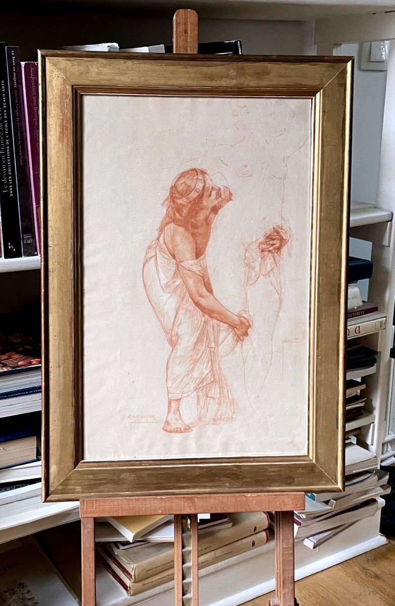 Gustave Boulanger (1824-1888) Study Of A Bather, Signed Red Chalk, Circa 1875-photo-3