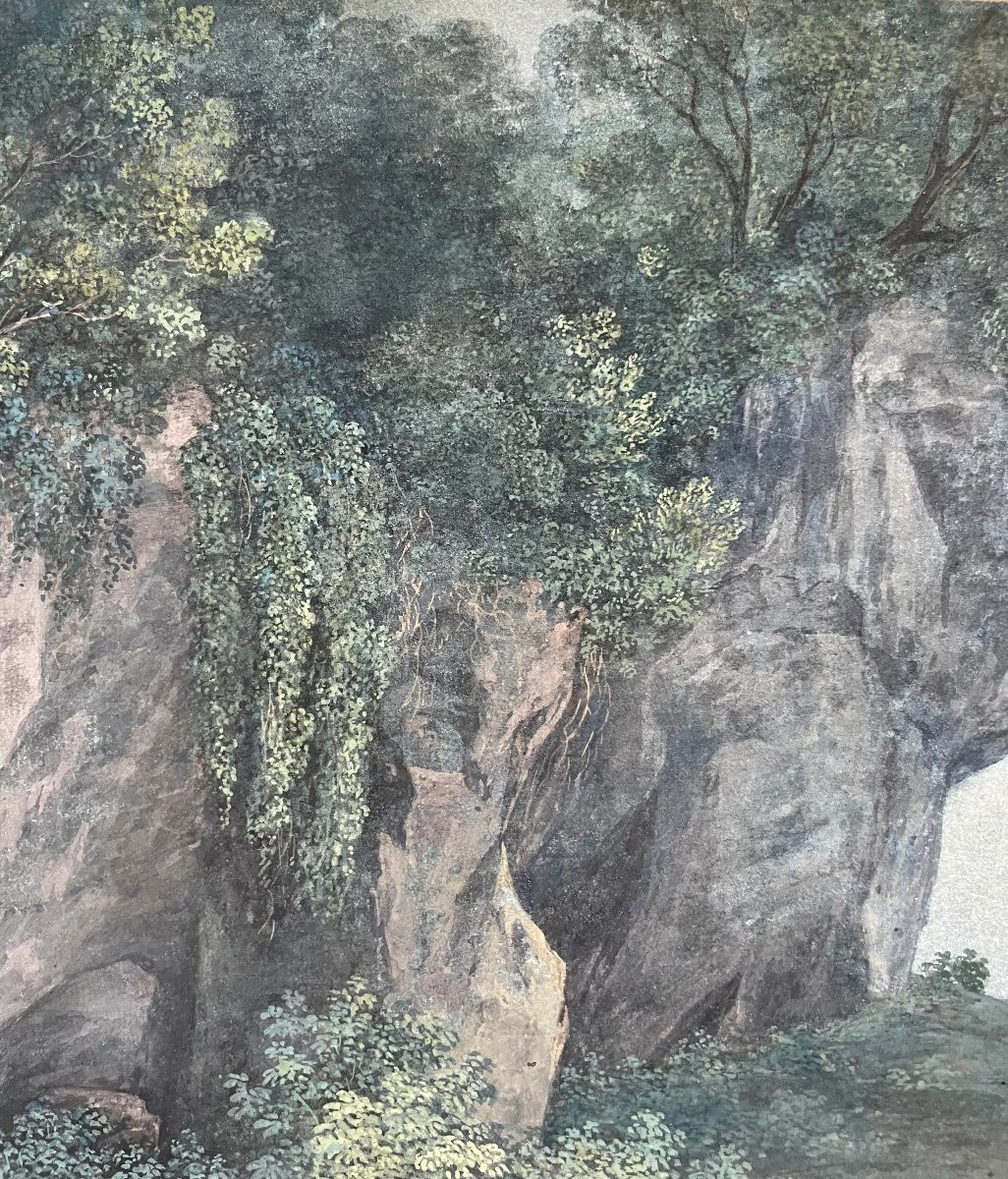 Peter Birmann (1758-1844) Swiss School, The Cave Of Vicovaro, Tivoli, Gouache On Blue Paper-photo-3