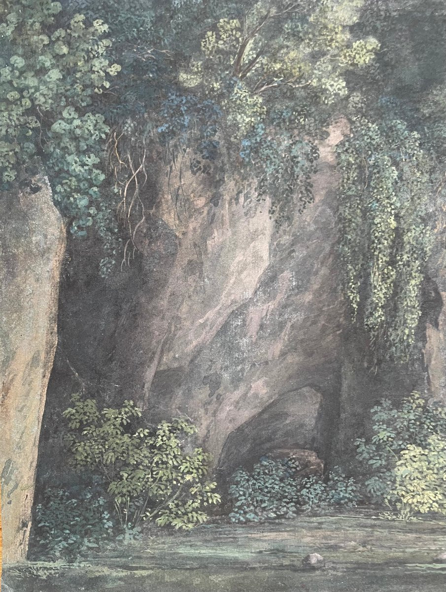 Peter Birmann (1758-1844) Swiss School, The Cave Of Vicovaro, Tivoli, Gouache On Blue Paper-photo-4