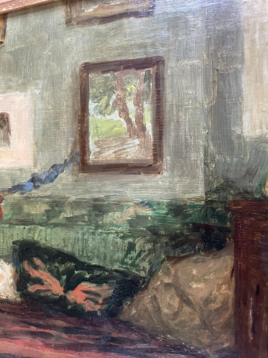 Pierre Laprade (1875-1931) Interior Of The Artist, Oil On Panel, Signed-photo-2