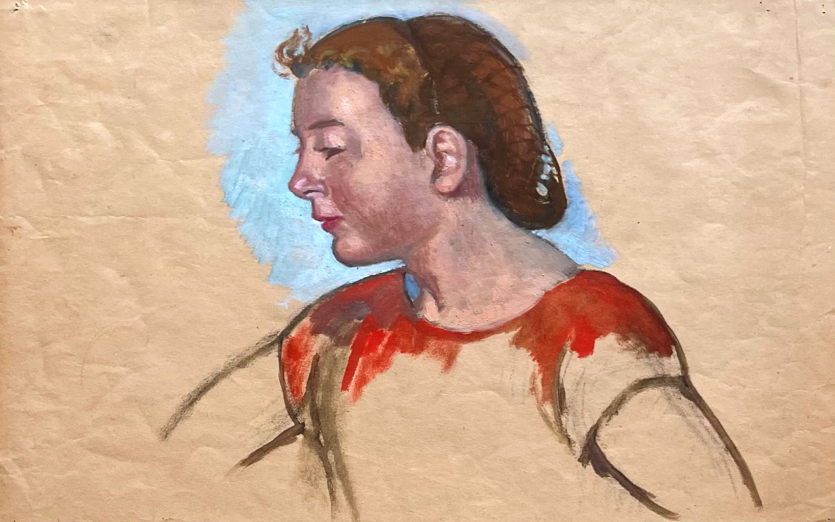 Maurice DENIS (1870 - 1943) Etude d'une Italienne de Profil, fusain et huile  sur papier -photo-2