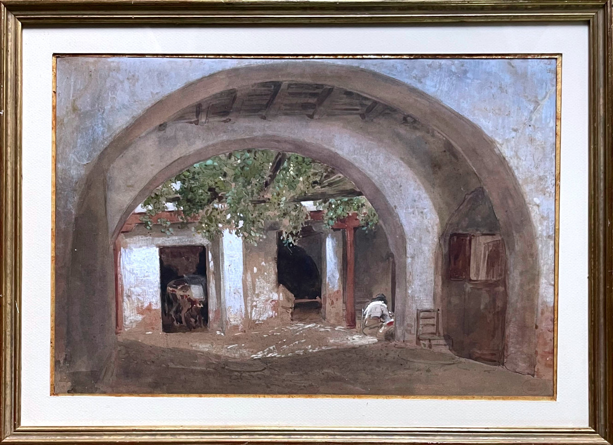 Eugène GIRAUD (1806-1881) Entrée d'une cour interieure en Espagne, Aquarelle et gouache
