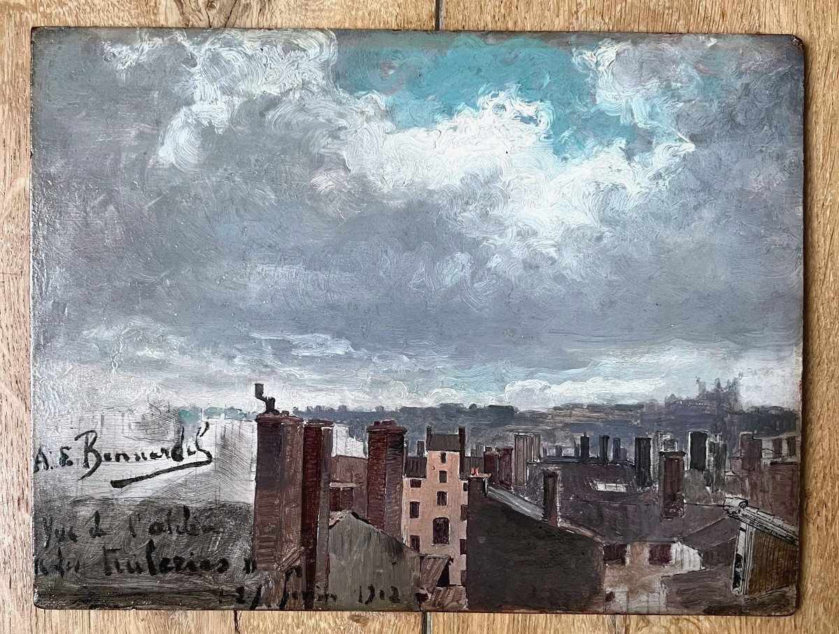 Alexandre-françois Bonnardel (1867-1942) View Of The Rooftops Of Lyon, Oil On Panel, Signed-photo-2