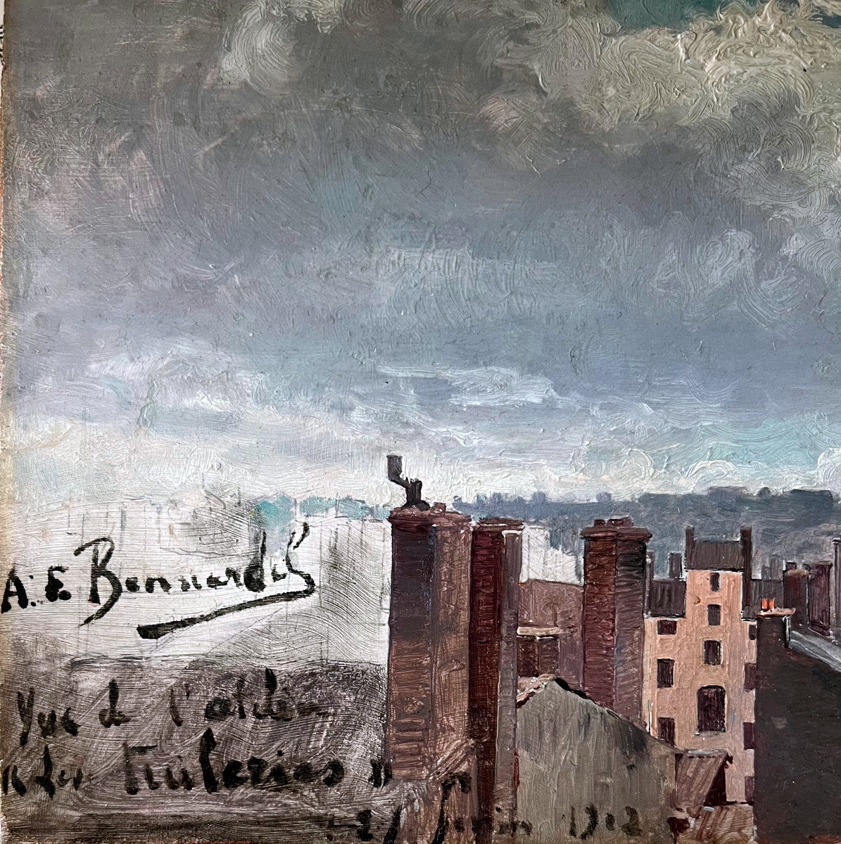Alexandre-françois Bonnardel (1867-1942) View Of The Rooftops Of Lyon, Oil On Panel, Signed-photo-1