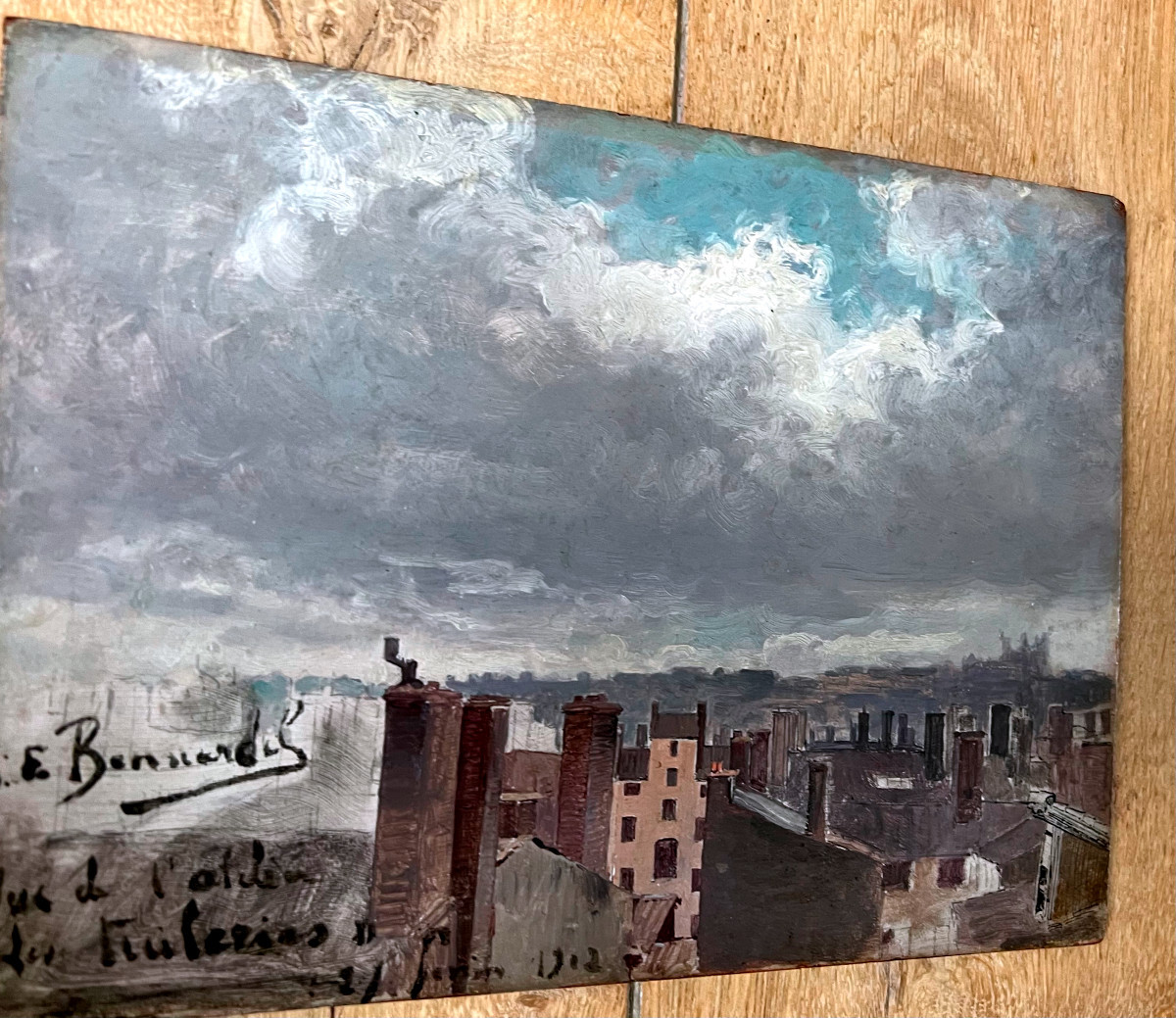 Alexandre-françois Bonnardel (1867-1942) View Of The Rooftops Of Lyon, Oil On Panel, Signed-photo-2