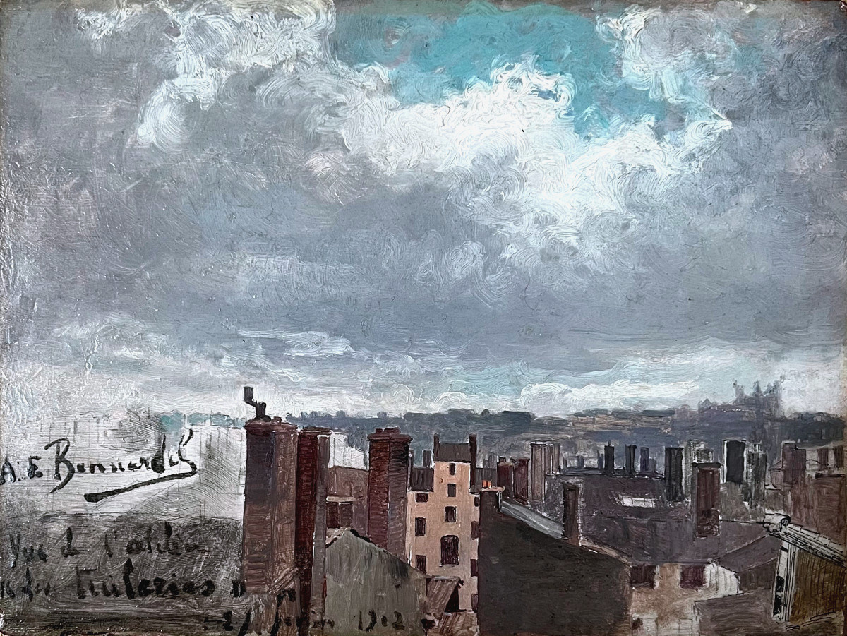 Alexandre-françois Bonnardel (1867-1942) View Of The Rooftops Of Lyon, Oil On Panel, Signed