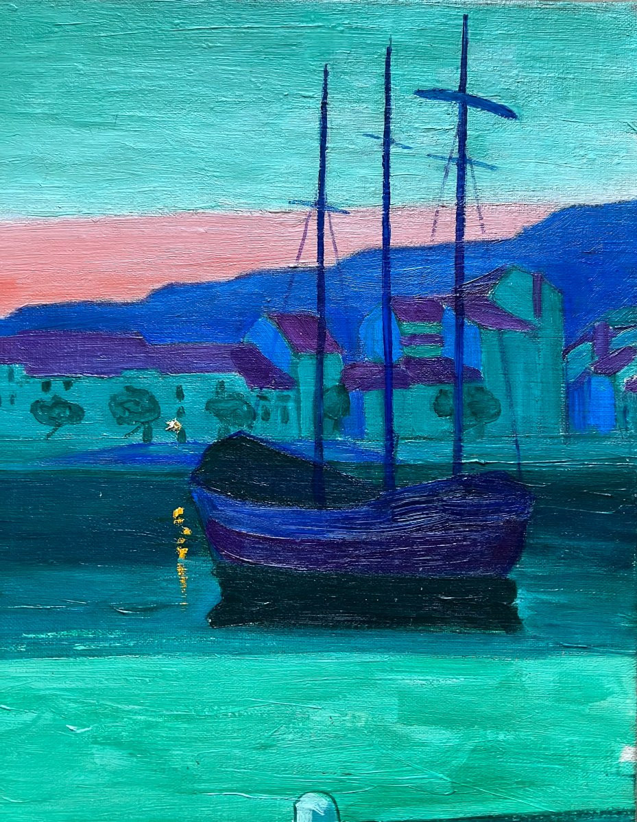 Guillaume Georges Roger (1867 - 1943) View At Twilight Of The Port Of Saint Mandrier, Signed Oil-photo-2