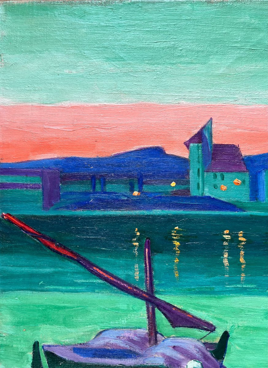 Guillaume Georges Roger (1867 - 1943) View At Twilight Of The Port Of Saint Mandrier, Signed Oil-photo-3