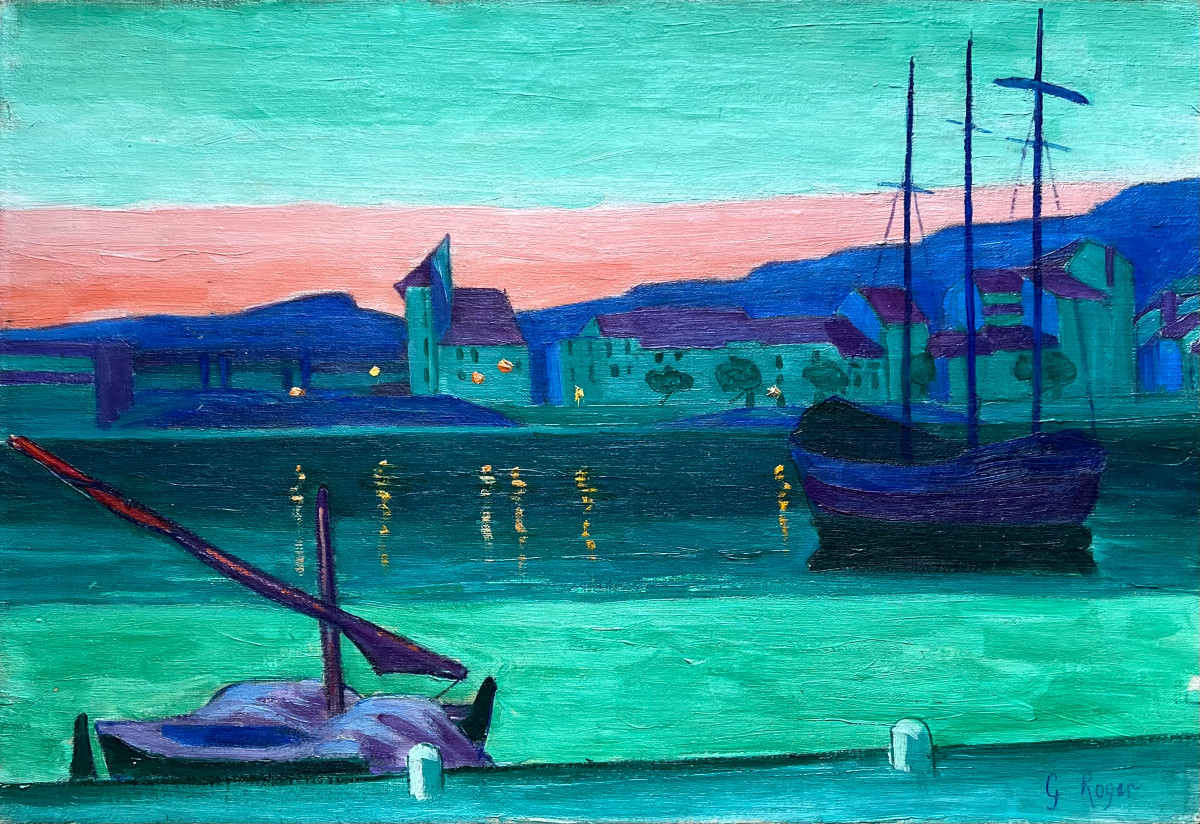 Guillaume Georges Roger (1867 - 1943) View At Twilight Of The Port Of Saint Mandrier, Signed Oil