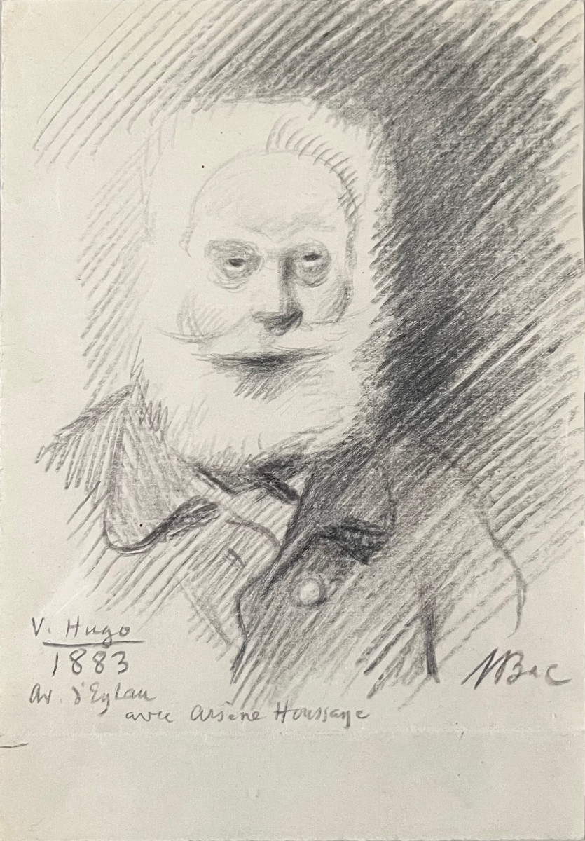 Ferdinand Bac ( 1859-1952) Portrait Of Victor Hugo, Pencil Drawing, Signed, Dated And Localized-photo-2