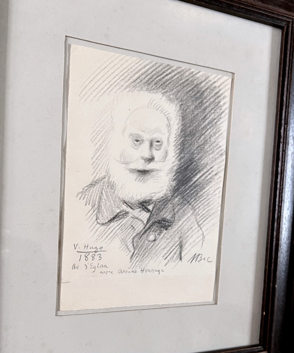 Ferdinand Bac ( 1859-1952) Portrait Of Victor Hugo, Pencil Drawing, Signed, Dated And Localized-photo-1