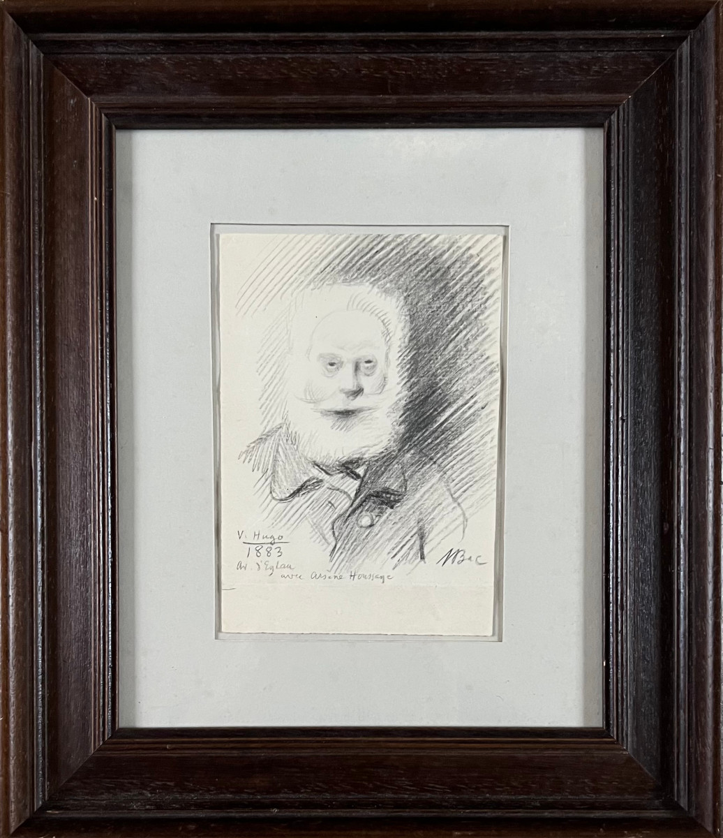 Ferdinand Bac ( 1859-1952) Portrait Of Victor Hugo, Pencil Drawing, Signed, Dated And Localized