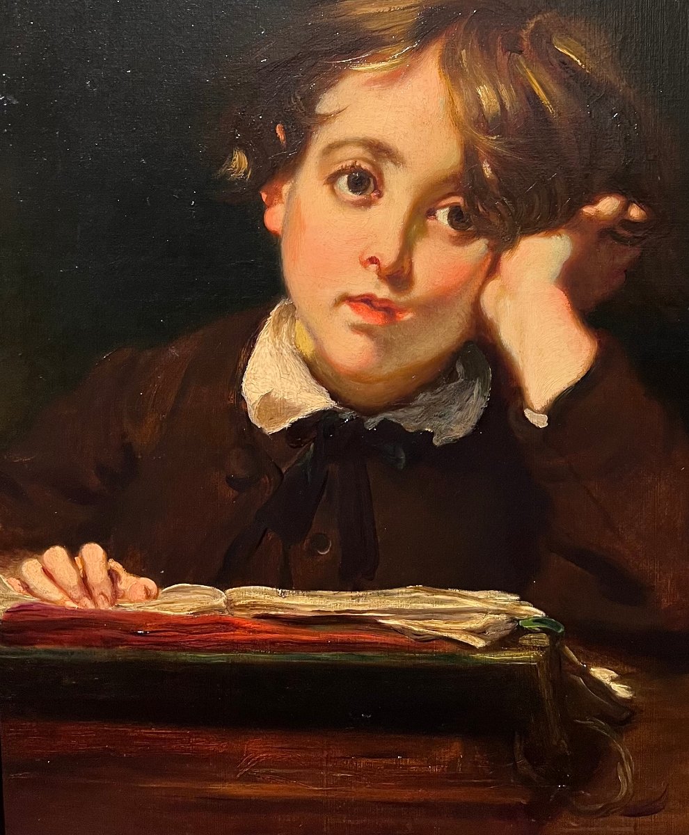 Alfred Dehodencq ( 1822-1882) Portrait Of The Artsite's Son, Edmond. Oil On Canvas, Circa 1870-photo-2