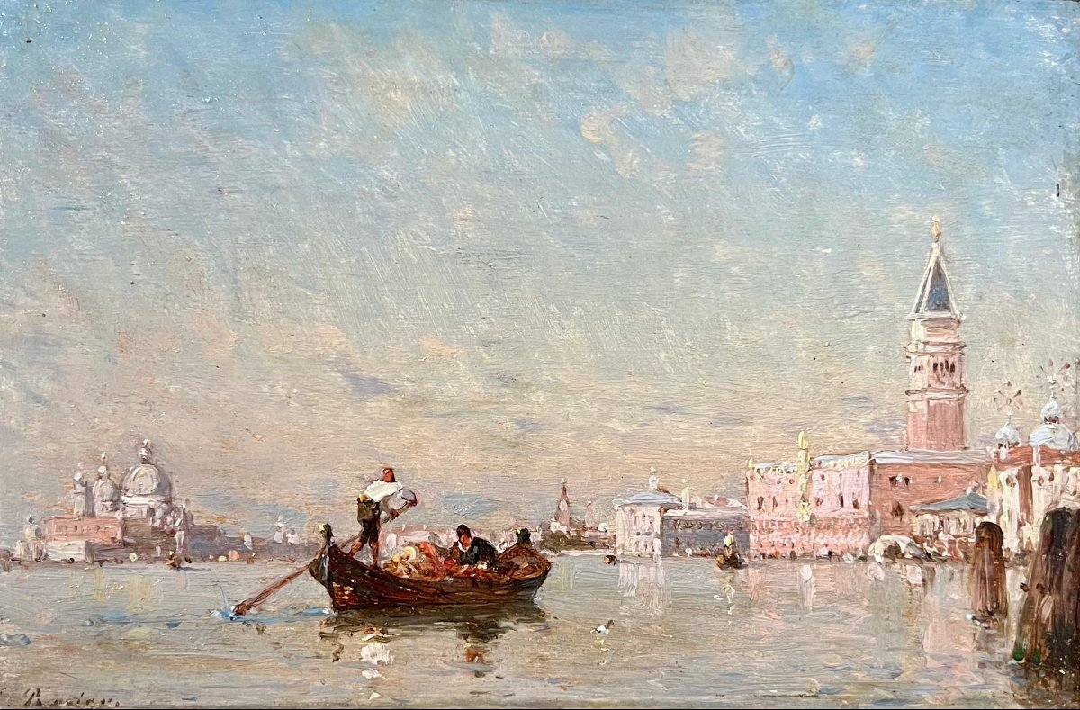 Amédée Rosier (1831-1898) Vue Du Bassin De San Marco, Venise, Oil On Wood, Signed-photo-2