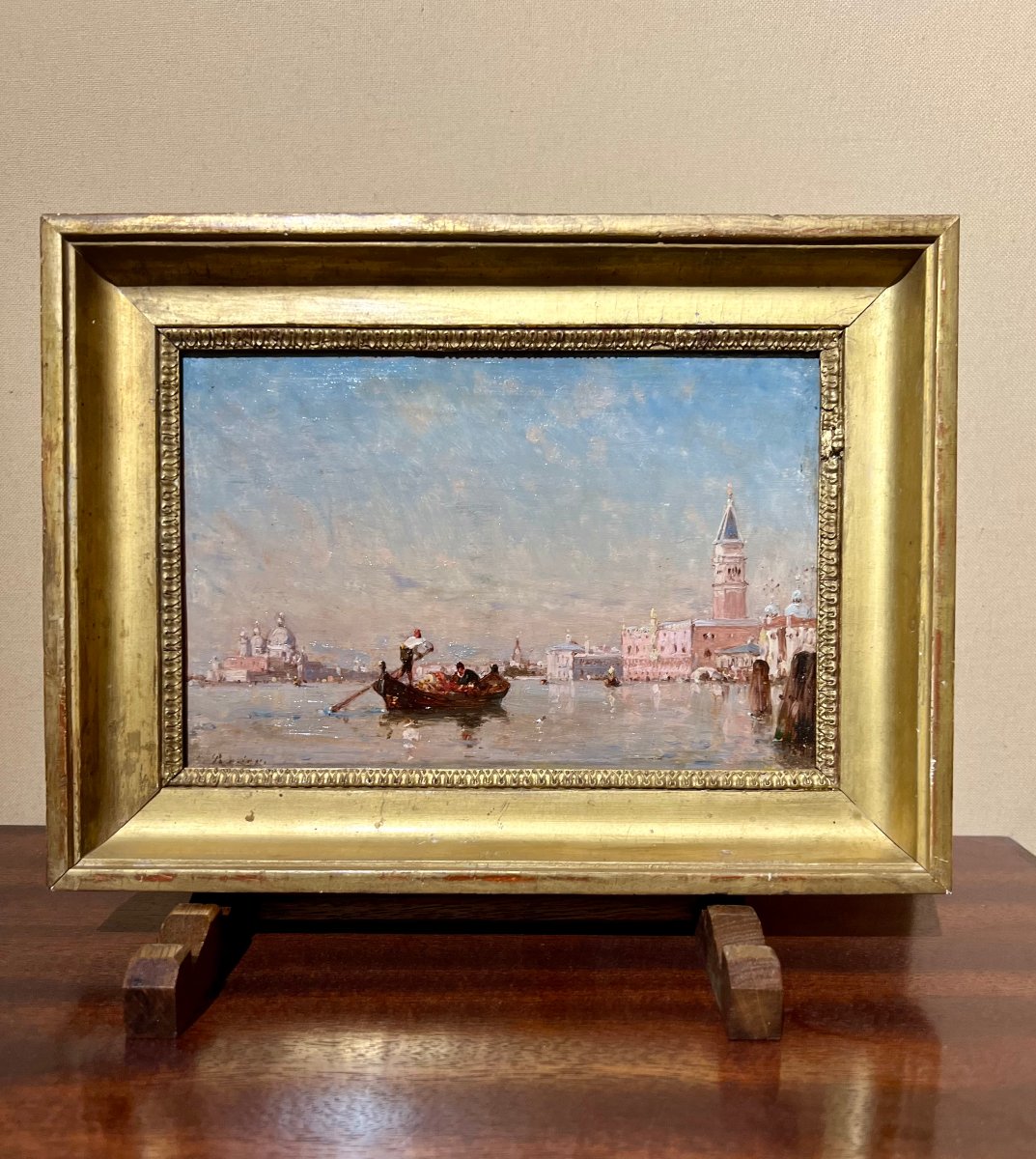 Amédée Rosier (1831-1898) Vue Du Bassin De San Marco, Venise, Oil On Wood, Signed-photo-3