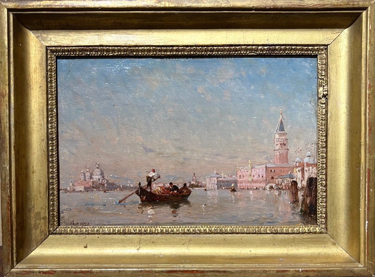Amédée Rosier (1831-1898) Vue Du Bassin De San Marco, Venise, Oil On Wood, Signed