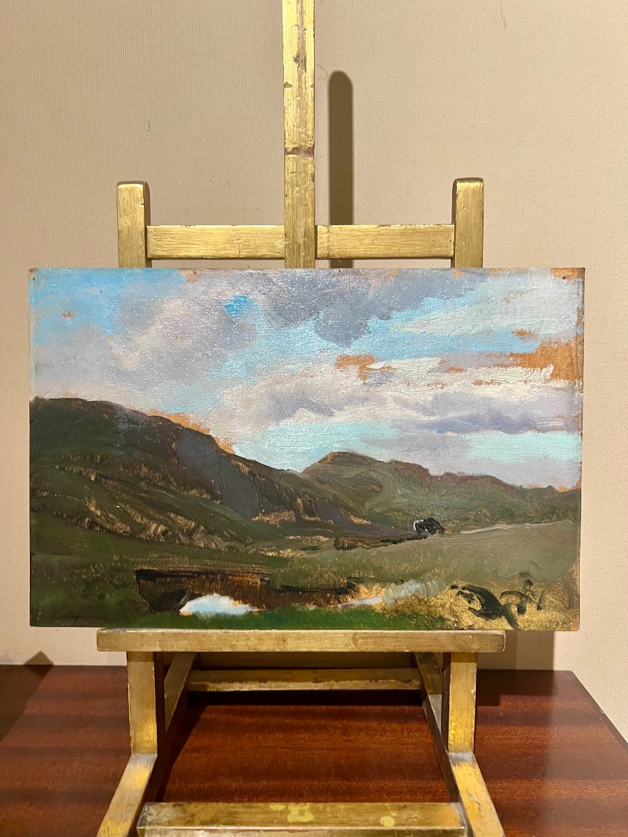 Albert Lugardon (1827-1909) View Of Riederalp, Valais, Switzerland, Oil On Paper, Signed-photo-2